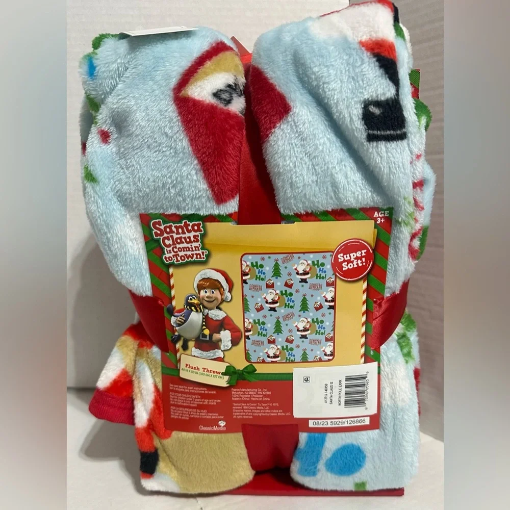 Santa Clause Is Coming To Town Santa Pillow Buddy & Santa Soft Plush Throw NEW